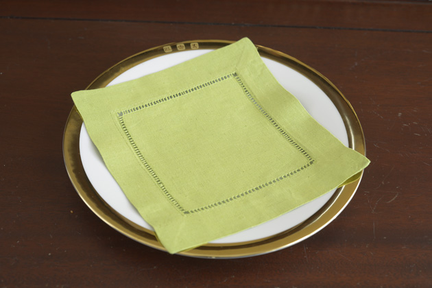 Hemstitch Cocktail Napkin 6x6". Macaw Green Color.